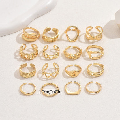 Flexible 16 Piece Geometric Ring Set - Halri