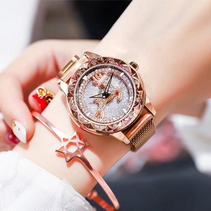 Stylish Women's Watch with Rotating Dial and Water Resistance