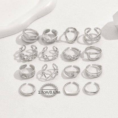 Flexible 16 Piece Geometric Ring Set