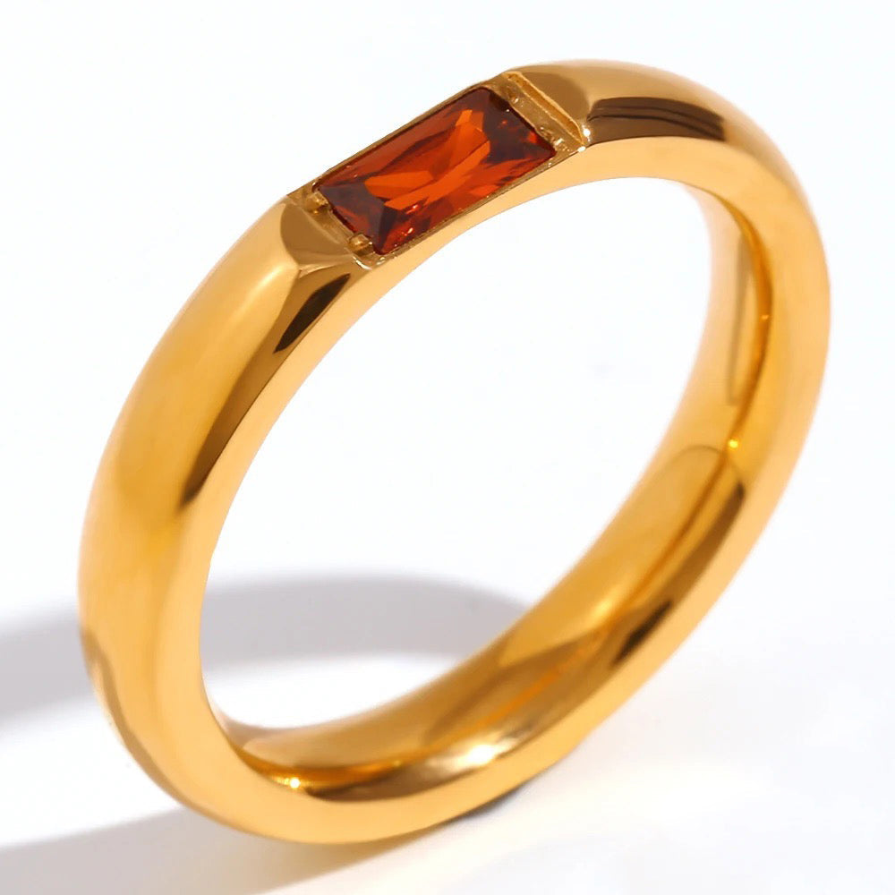Luxury Baguette Birthstone Gold Ring