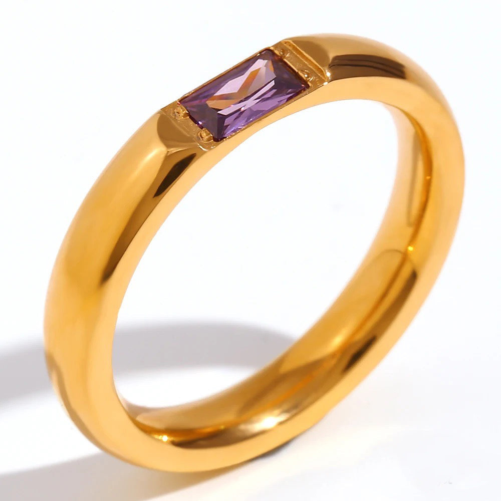 Luxury Baguette Birthstone Gold Ring