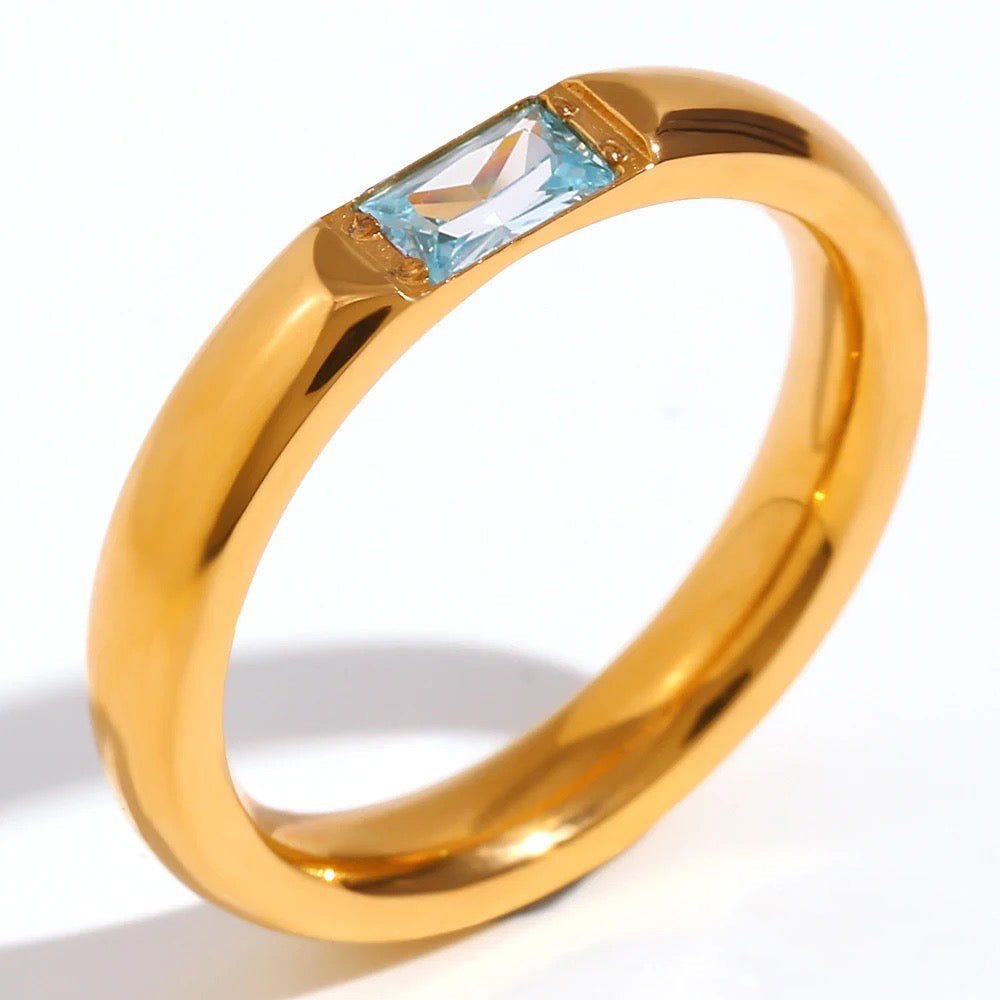 Luxury Baguette Birthstone Gold Ring
