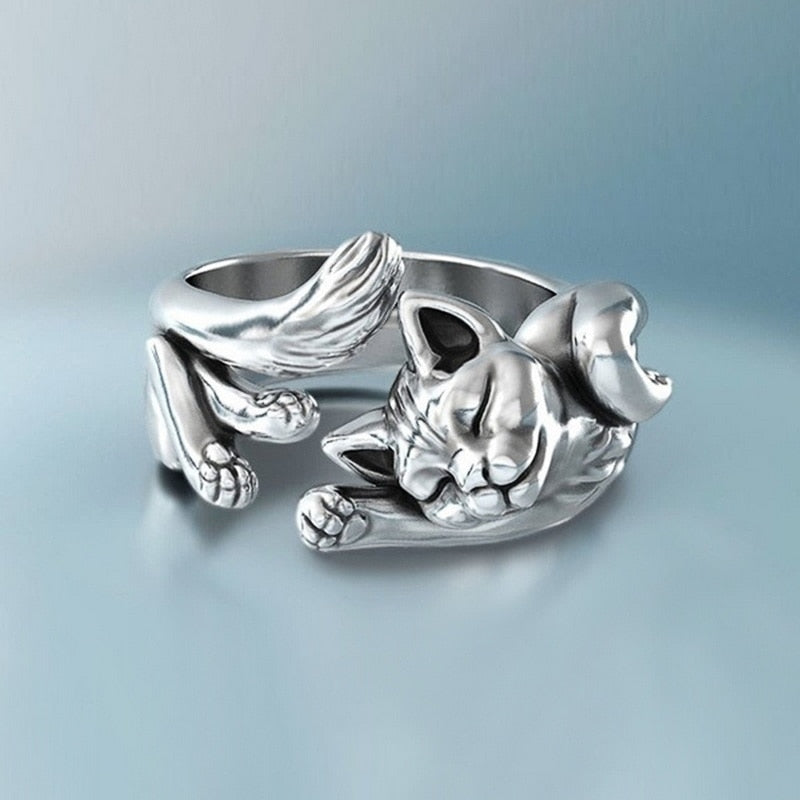 Classic Cat Lady Ring Adjustable Zinc Alloy Band