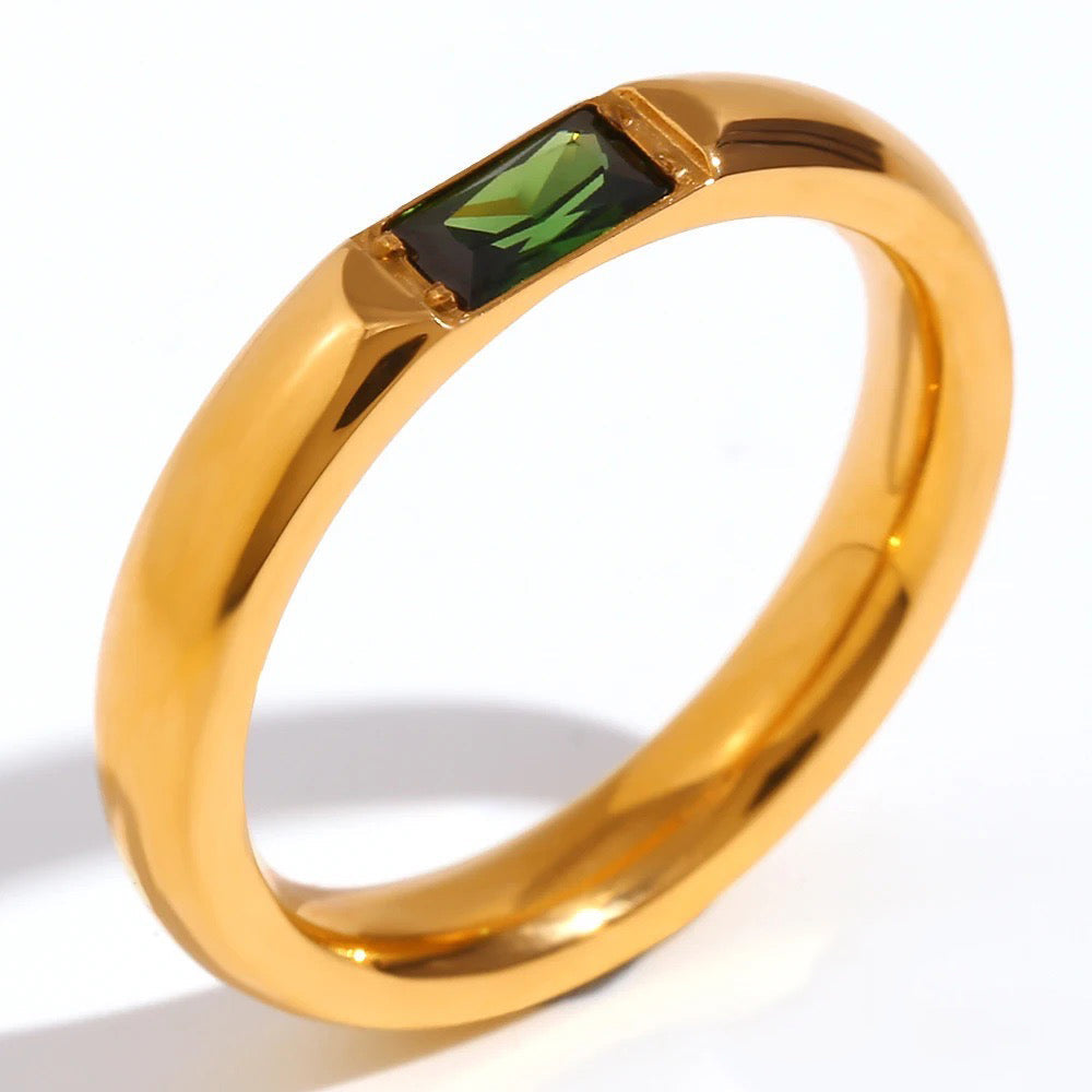 Luxury Baguette Birthstone Gold Ring