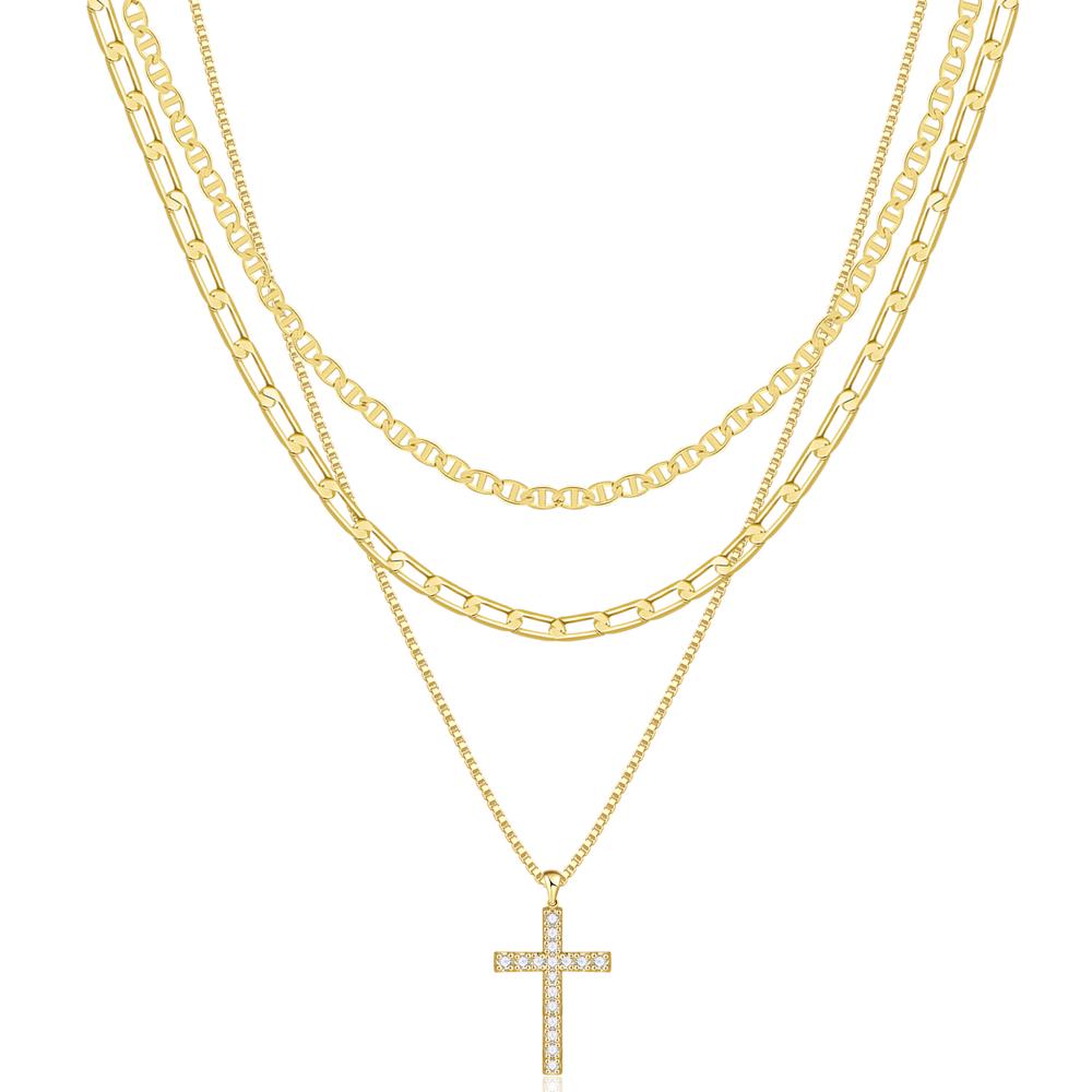 Gold Layered Cross Bar Necklace Set - Halri