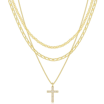 Gold Layered Cross Bar Necklace Set - Halri
