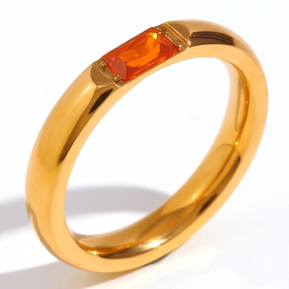 Luxury Baguette Birthstone Gold Ring