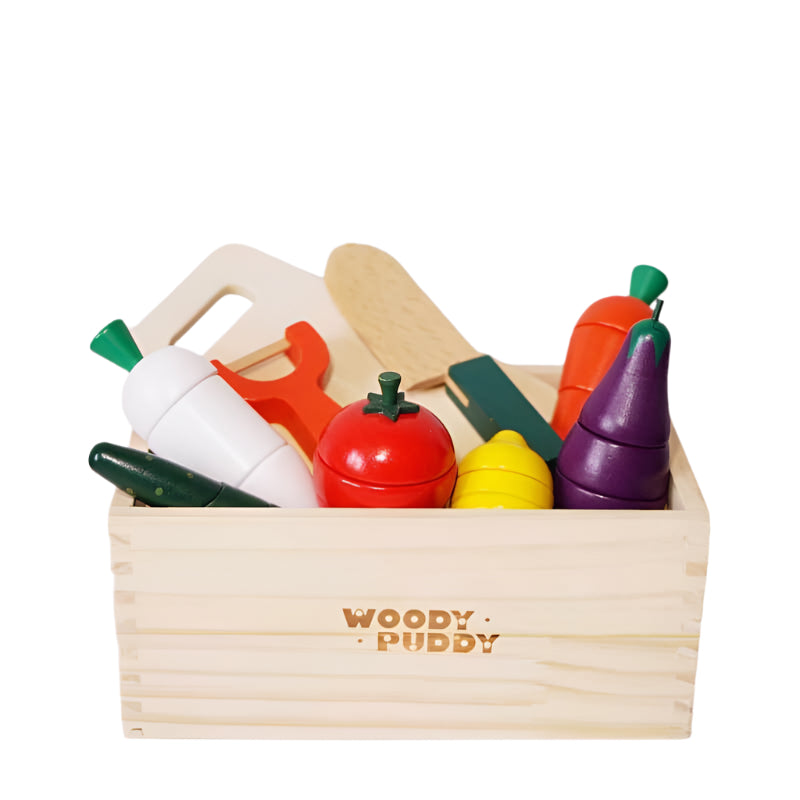 Mini Wooden Play Kitchen with Food and Utensils - Halri
