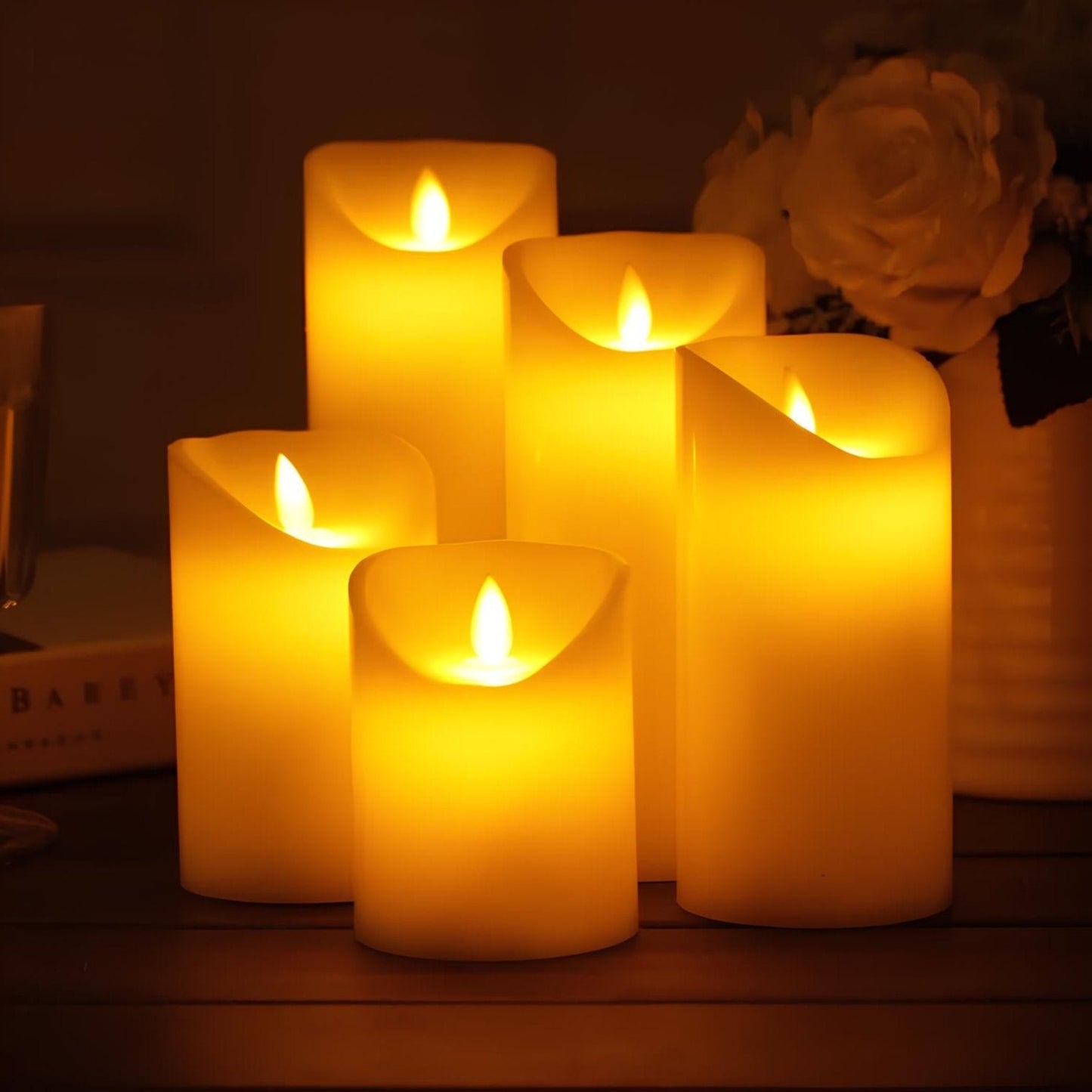 Warm LED Flickering Candle Set
