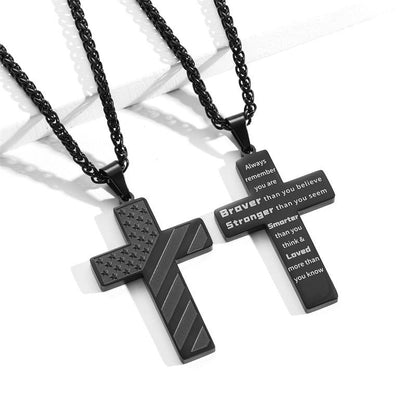 Patriotic USA Flag Cross Pendant Necklace - Halri