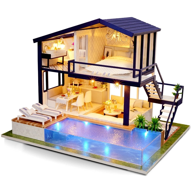 Mini Wooden Doll House for Kids Creative Play - Halri