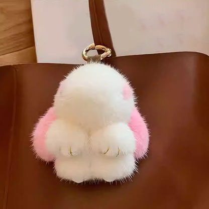 Adorable Plush Bunny Pom Pom Keychain Set