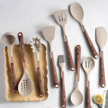 10-Piece Silicone Kitchen Utensil Set with Non-Slip Wooden Handles – Heat Resistant Cooking Utensils for Kitchenware 1