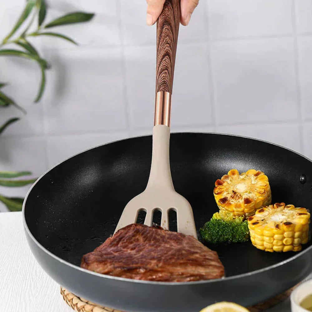 10-Piece Silicone Kitchen Utensil Set with Non-Slip Wooden Handles – Heat Resistant Cooking Utensils for Kitchenware 3