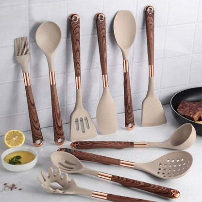 Soft Grip 10pc Kitchen Tool Set with Wooden Handles - Halri