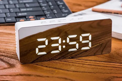 LED Smart Clock Mirror Night Light Table Alarm