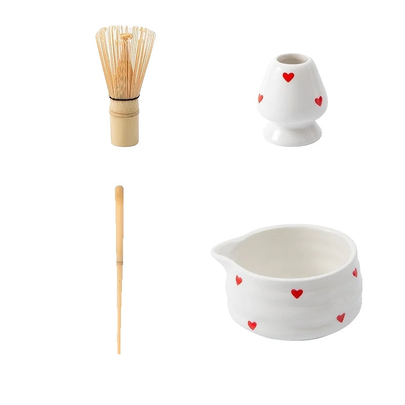 Variant image for Heart-Shaped Matcha Bowl Set with Whisk Ceramic Size M for Green Tea Preparation-4