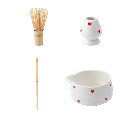 Variant image for Heart-Shaped Matcha Bowl Set with Whisk Ceramic Size M for Green Tea Preparation-4