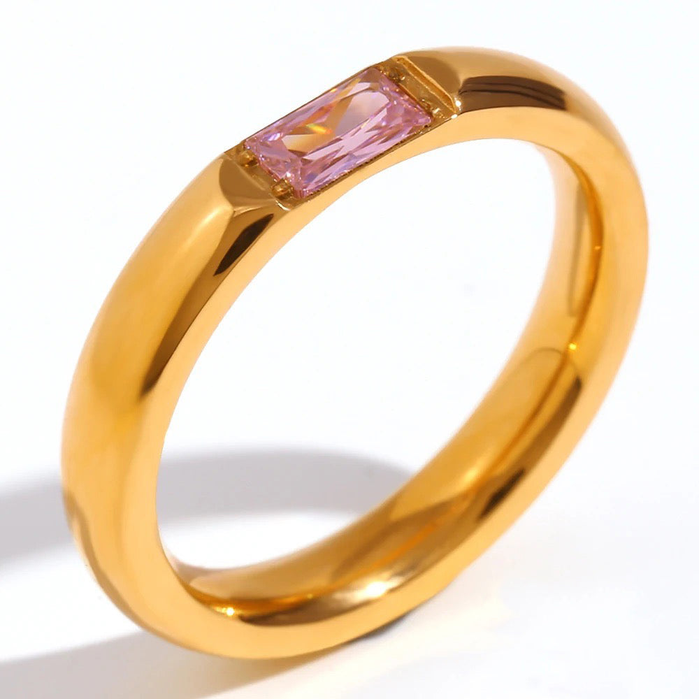 Luxury Baguette Birthstone Gold Ring