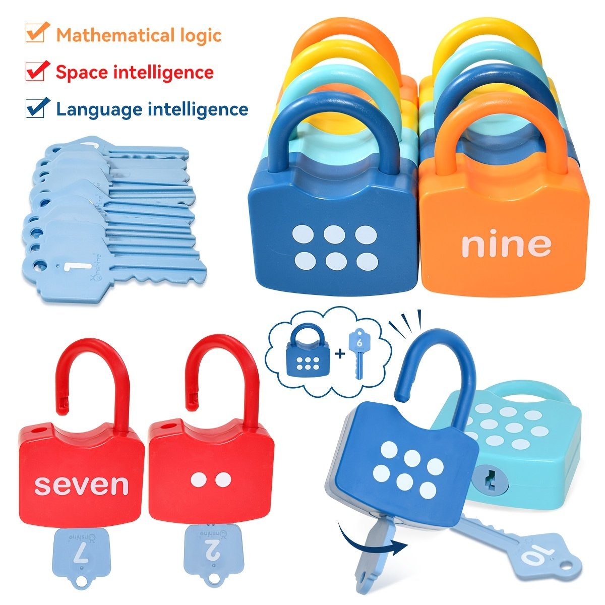 10Pcs Montessori Number Learning Locks Toy Set, Homeschool Math Game, Safe for Ages 3+