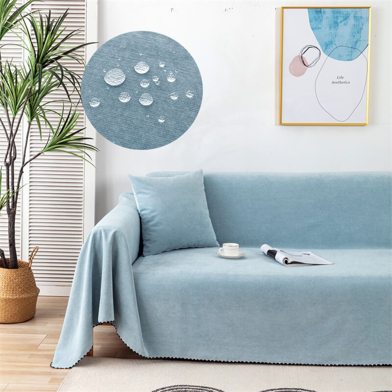 Waterproof Faux Fur Sofa Blanket with Decorative Trim