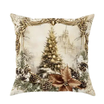Luxury Red Holiday Pillow Cover Santa & Reindeer Pattern