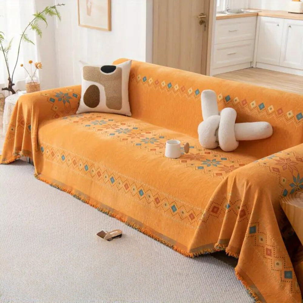 Stylish Sofa Slipcover with Tassels and Grip Bottom