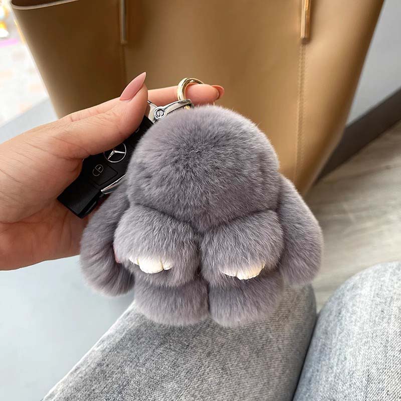 Adorable Plush Bunny Pom Pom Keychain Set