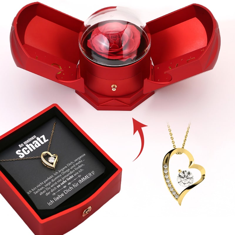 Timeless Rose Gift Box with 14k Gold Heart Pendant