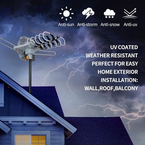 Long Range HD TV Indoor Outdoor Antenna 360° Rotation