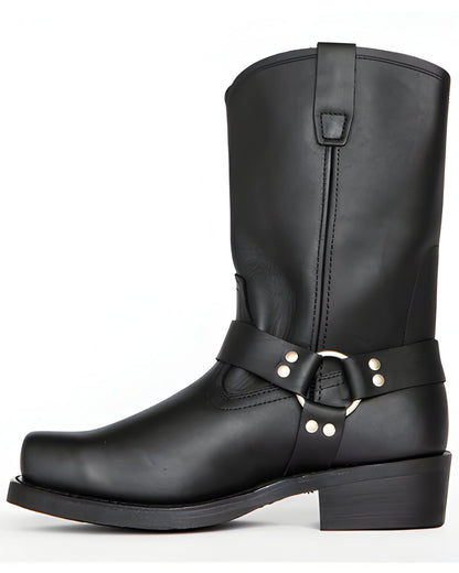 Tough Biker Black Leather Motorbike Boots - Halri