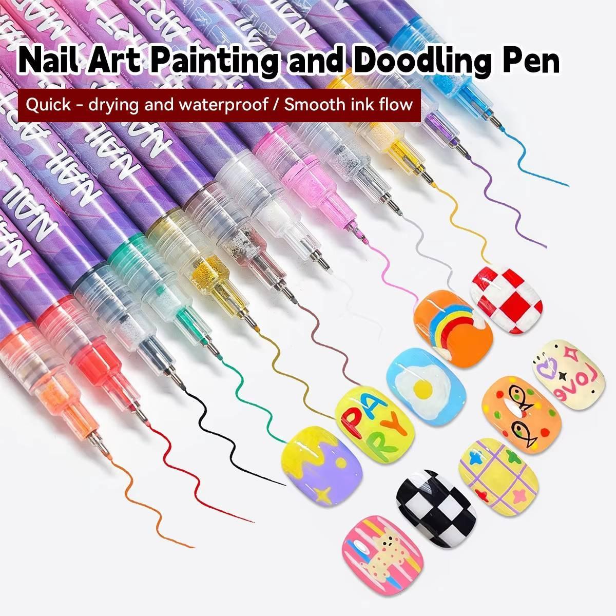 12-Color Nail Art Pen Set with Ultra-Fine 0.5mm Tip, Water-Based Ink – Safe, Quick-Drying, and Waterproof