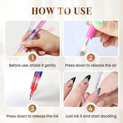 12-Color Nail Art Pen Set with Ultra-Fine 0.5mm Tip, Water-Based Ink – Safe, Quick-Drying, and Waterproof