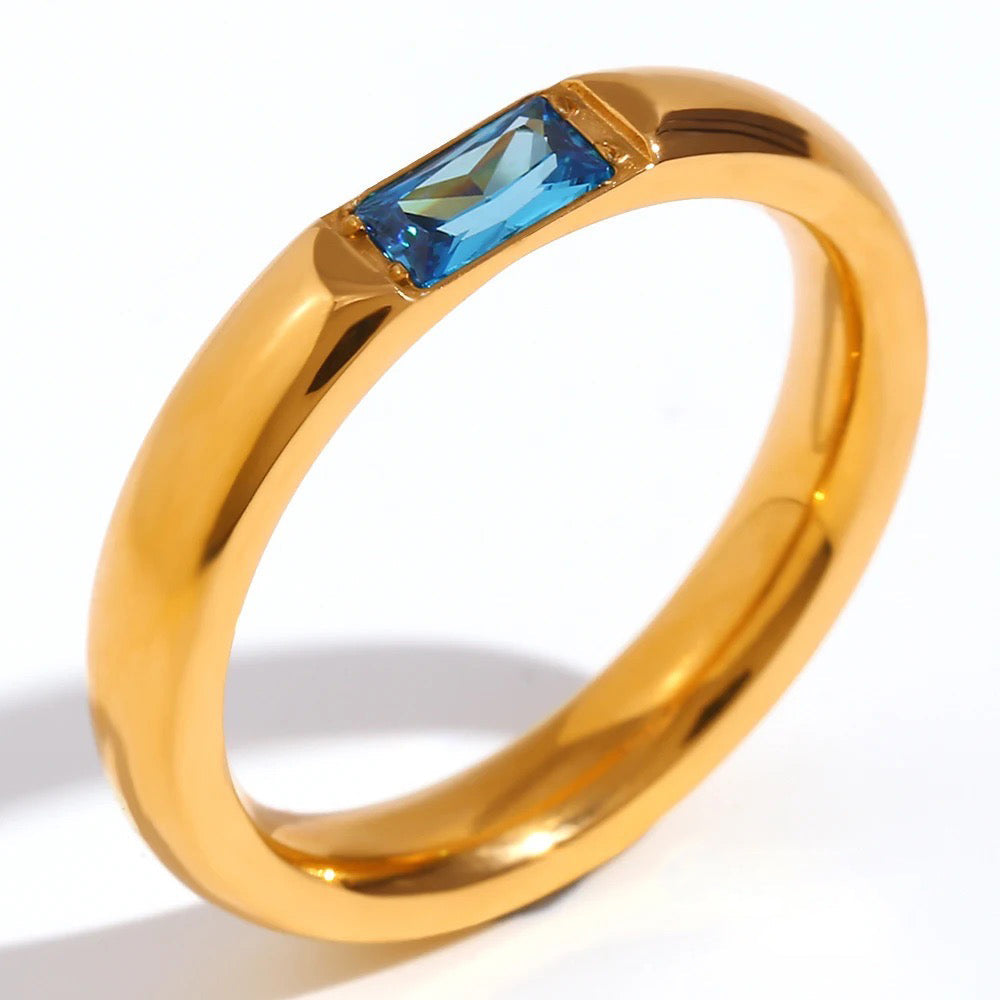 Luxury Baguette Birthstone Gold Ring