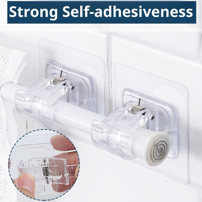 12PCS No Drill Curtain Rod Brackets – Self-Adhesive, Adjustable Design for Easy Installation & Convenient Hanging
