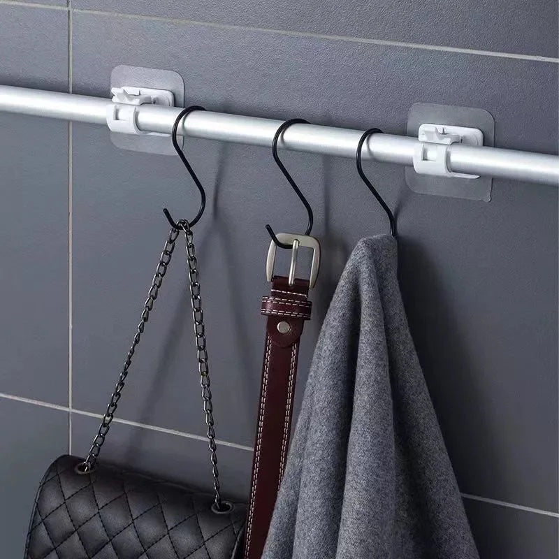 12PCS No Drill Curtain Rod Brackets – Self-Adhesive, Adjustable Design for Easy Installation & Convenient Hanging