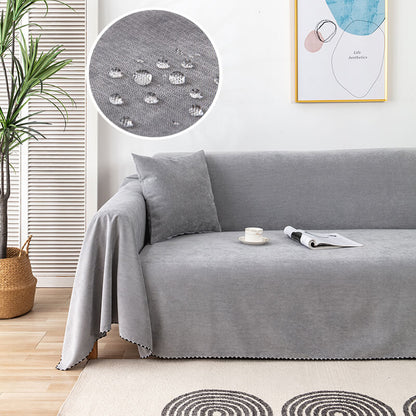 Waterproof Faux Fur Sofa Blanket with Decorative Trim