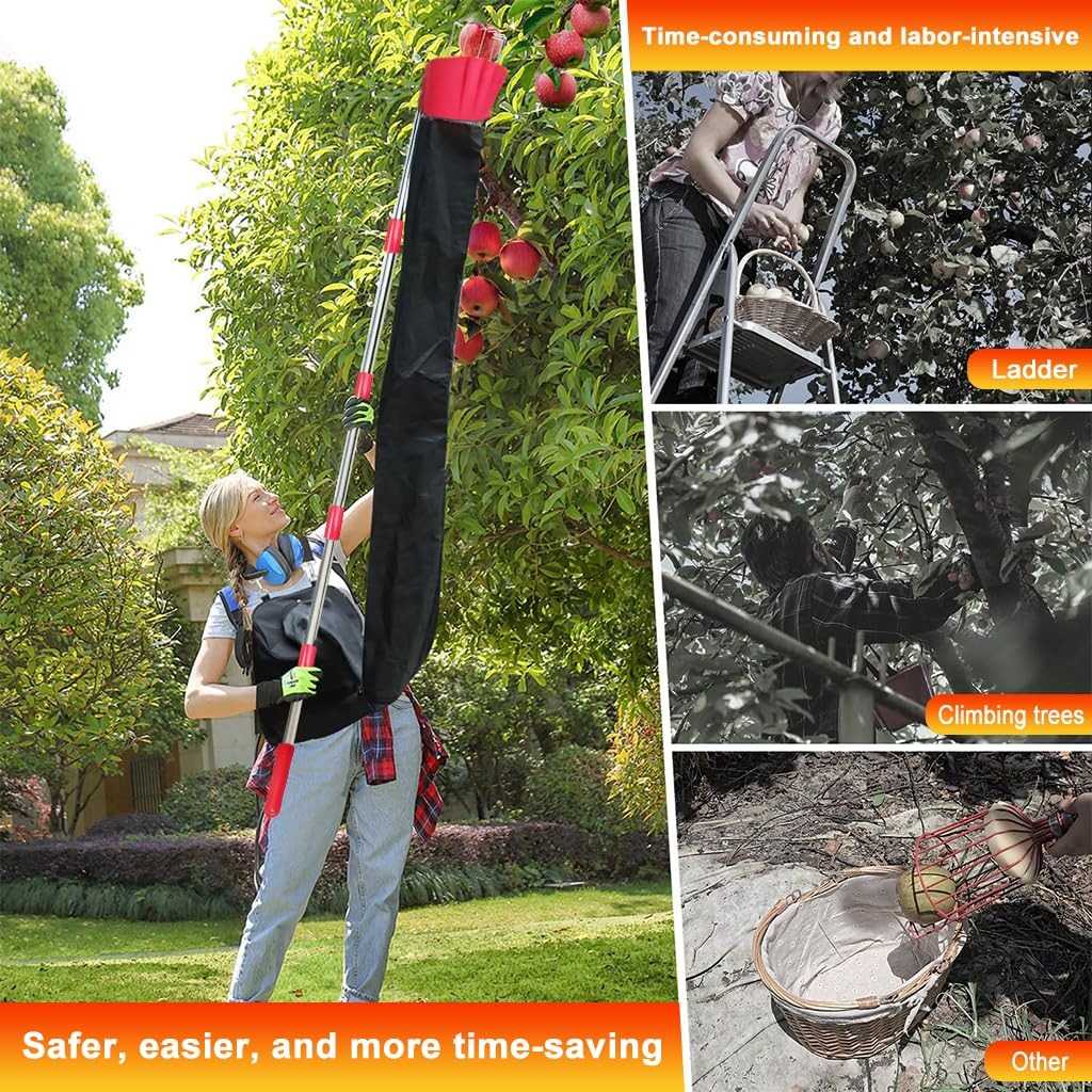 13FT Telescopic Fruit Picker Pole With Adjustable Length, Detachable Design, Fruit Bag, Continuous Harvesting Tool for Easy Harvesting