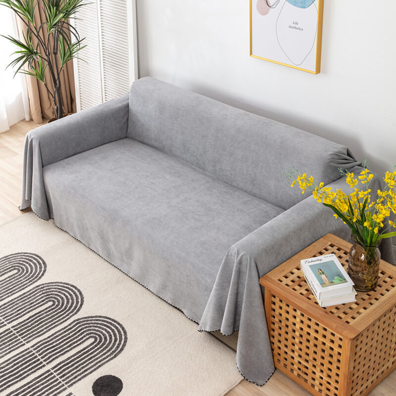 Waterproof Faux Fur Sofa Blanket with Decorative Trim