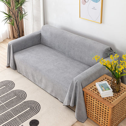 Waterproof Faux Fur Sofa Blanket with Decorative Trim