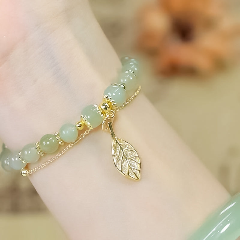 Luxurious Jade Leaf Gold Plated Bangle - Halri