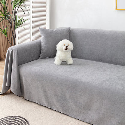 Waterproof Faux Fur Sofa Blanket with Decorative Trim