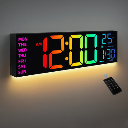 Large Colorful LED Wall Clock with Remote and Dimmer - Halri