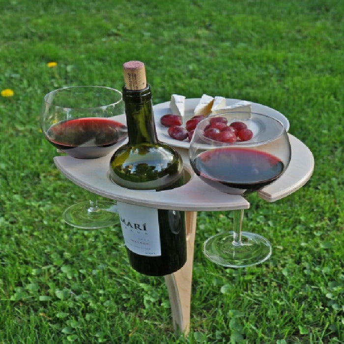 Compact Folding Outdoor Wine Table with Cup Holders