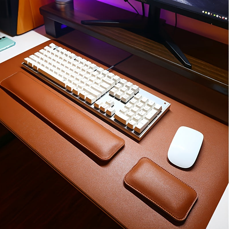 Ergonomic Desk Pad Set with Leather Wrist Rests