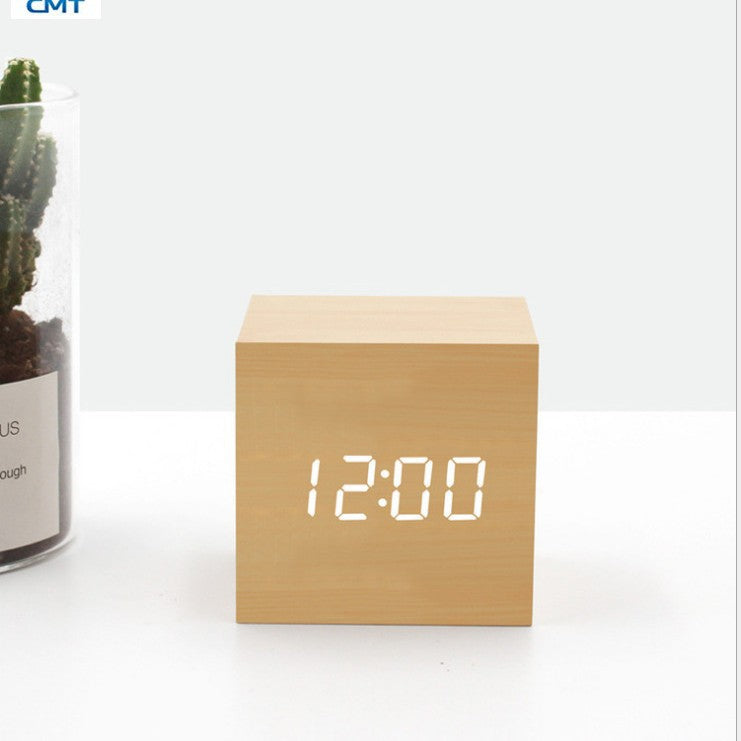Smart Wooden LED Digital Alarm Clock with Sound Control