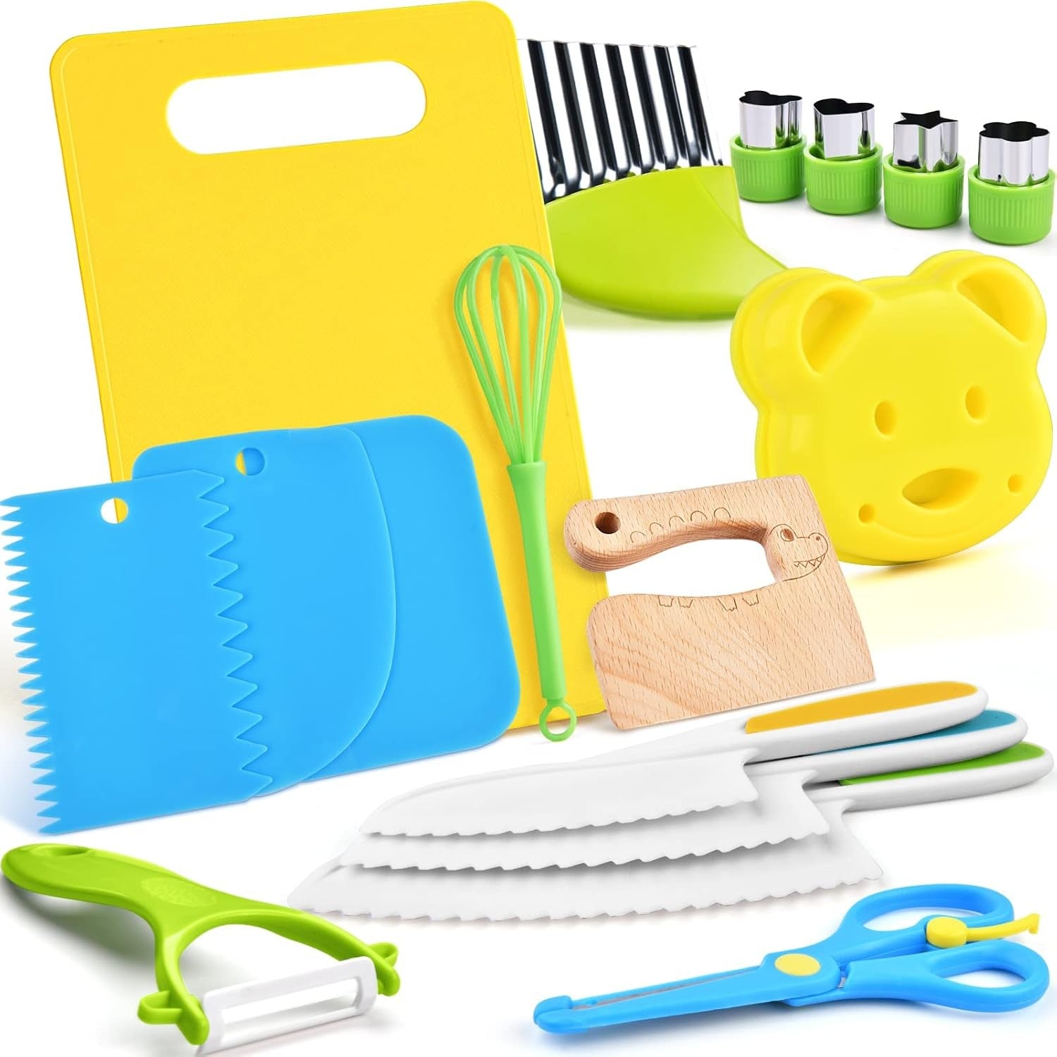 Kids Play Kitchen Utensil Set with Wooden Cutting Board - Halri