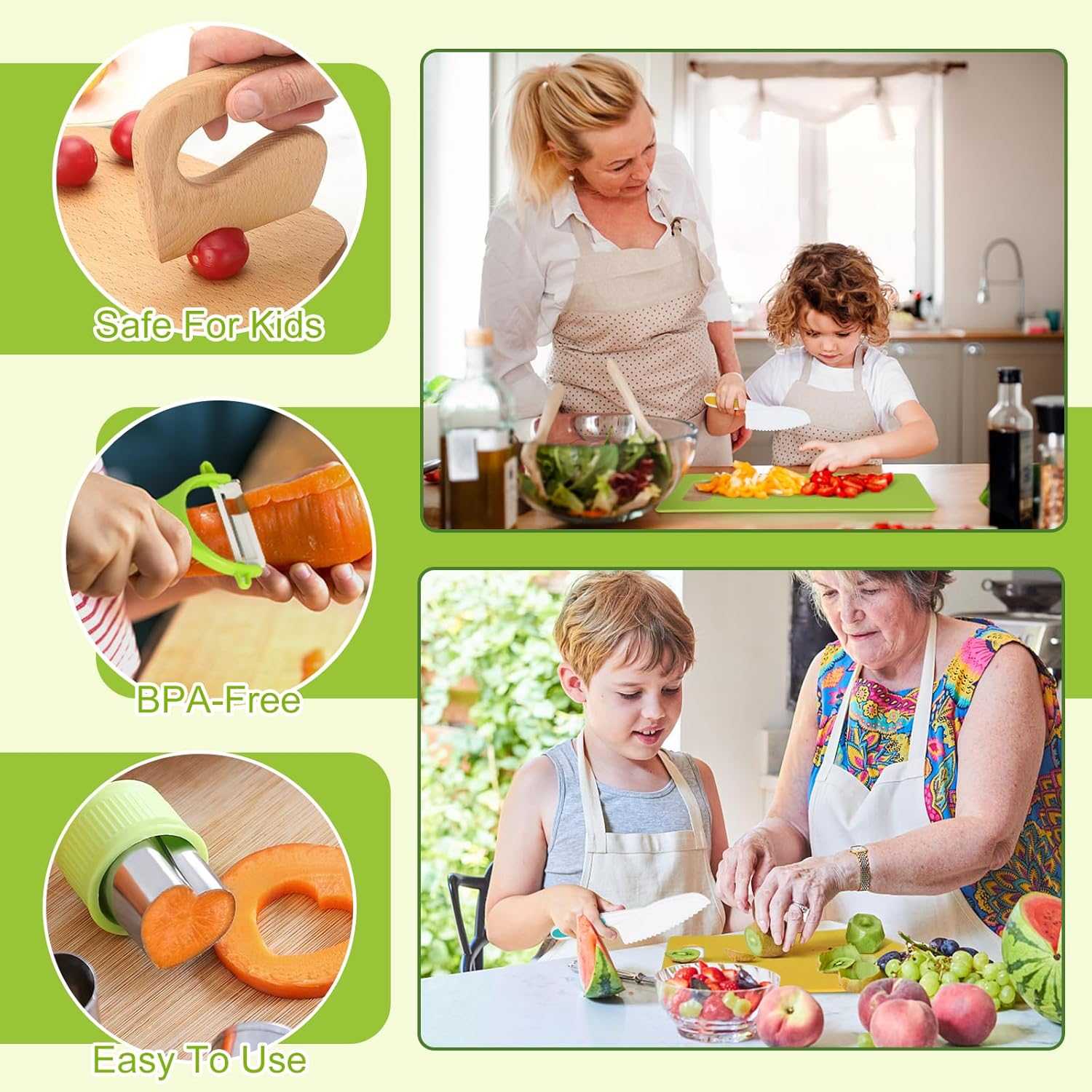 17 PCS Montessori Kitchen Tools for Real Cooking with Cutting Board, Safe for Ages 2+