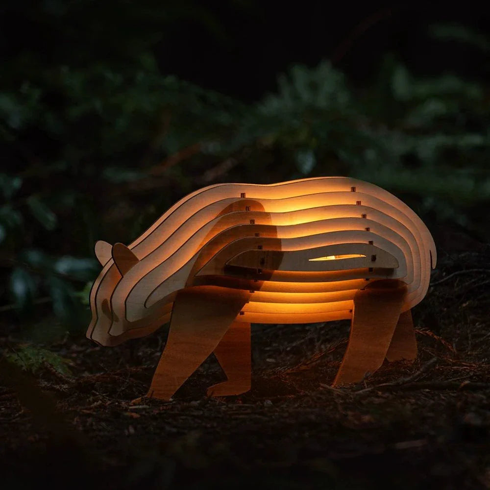 Rustic Handcrafted Wooden Animal Lamp