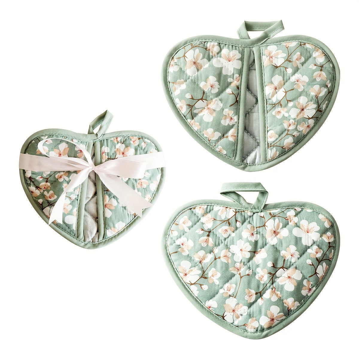 Heat Resistant Oven Mitts Set with Cute Heart Grips